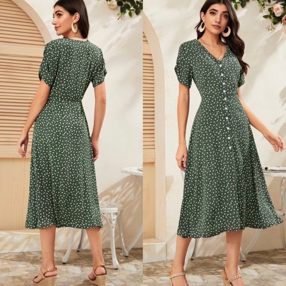 Boho floral print button through MIDI dress - Picture 3 of 4